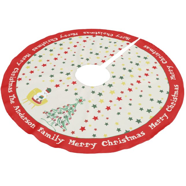 Söt vit teddybjörn & tall Merry Christmas Julgransmatta Borstad Polyester (Vinklad)