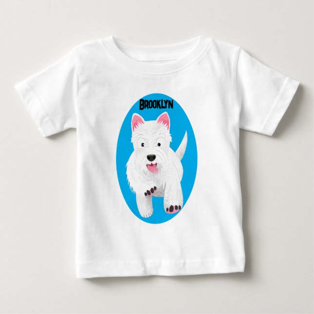 Söt vit west highland terrier tecknad hund t shirt (Framsida)