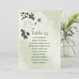 Söt vita blommor, grönt sittplatskort inbjudningar