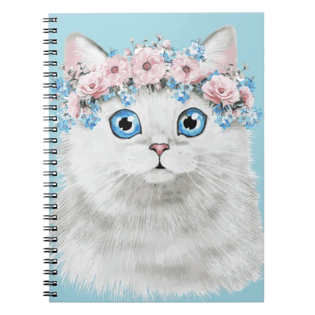 Söt vitblommigtkatt anteckningsbok (Framsidan)