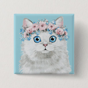 Söt vitblommigtkatt knapp