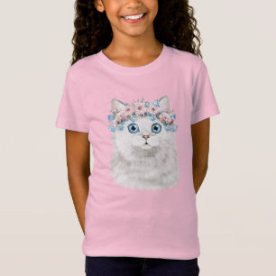 Söt vitblommigtkatt t shirt