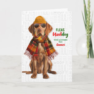Söt Vizsla-hund Roliga loppor Navidog med namn Helgkort