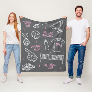 Söt volleyboll doodle mönster anpassad text fleecefilt