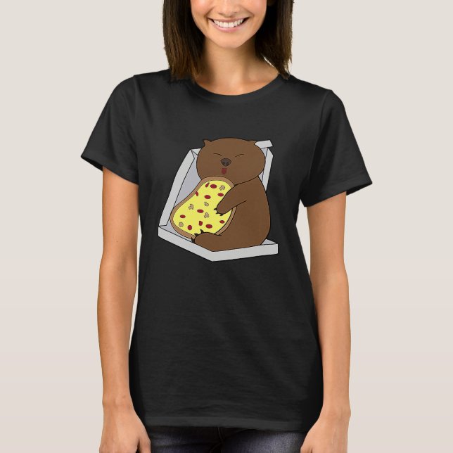 Söt vombat som äter pizza snabbmat gnagare t shirt (Framsida)