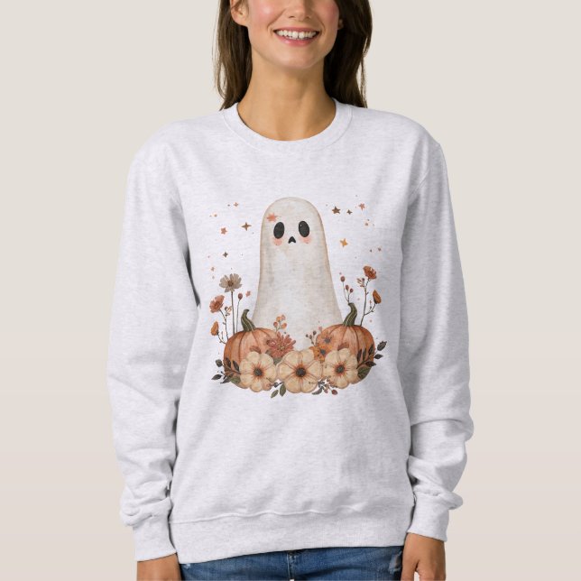 Söt vuxen höst Glad Halloween Spöke Pumpa T Shirt (Framsida)