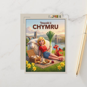 Söt walesisk drak Ymweld â Chymru Resa Vykort