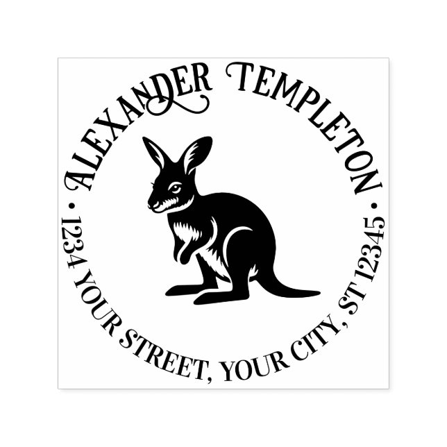 Söt Wallaby Australien Namn Returadress Självfärgande Stämpel (Design)