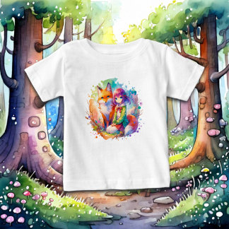 Söt Watercolor Anime Girl and Fox T Shirt