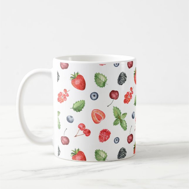 Söt Watercolor Berry Mönster Kitchen Kaffemugg (Vänster)