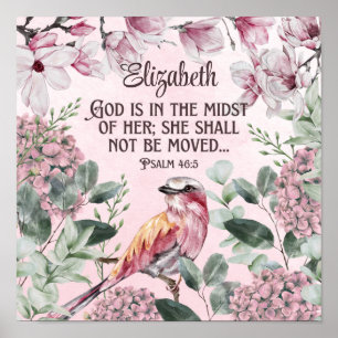 Söt Watercolor Bird Flowers Christian Scripture Poster