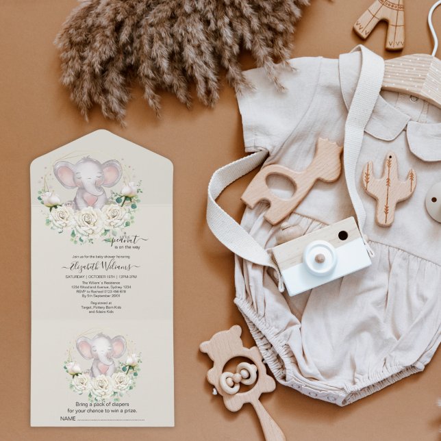 Söt Watercolor Blommig Elefant Baby Shower  (Skapare uppladdad)