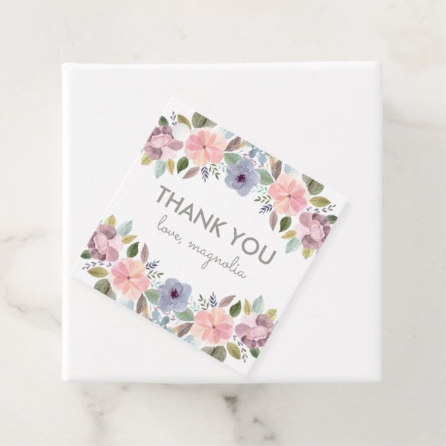 Söt Watercolor Blommigt Birthday Tack Namn Gåvor Etiketter (På plats)