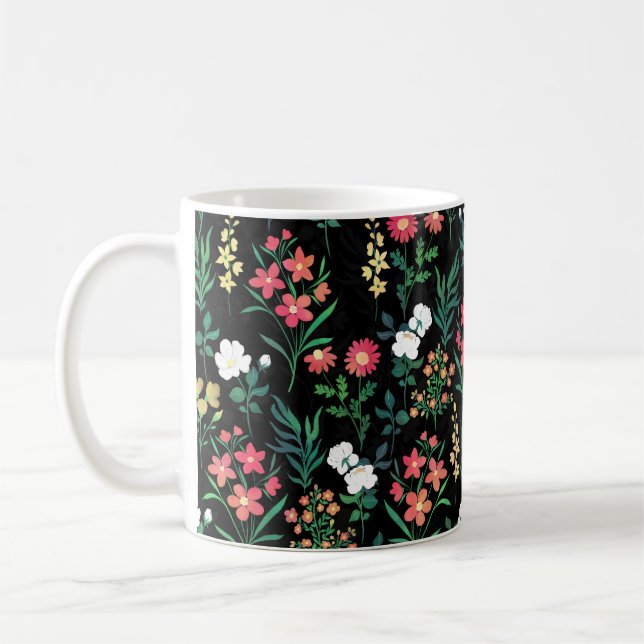 Söt Watercolor Blommigt Black Botanical Kaffemugg (Vänster)