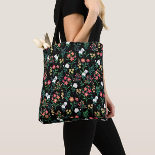 Söt Watercolor Blommigt Black Botanical Tygkasse