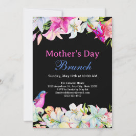 Söt Watercolor Blommigt Black Mors dag Brunch Inbjudningar
