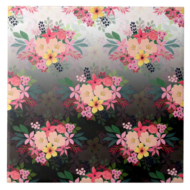 Söt Watercolor Blommigt Black White Ombre Design Kakelplatta (Framsidan)