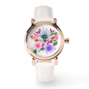 Söt Watercolor Blommigt Bouquet Armbandsur