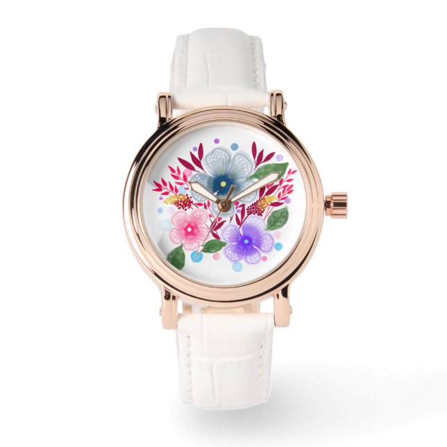 Söt Watercolor Blommigt Bouquet Armbandsur (Framsida)