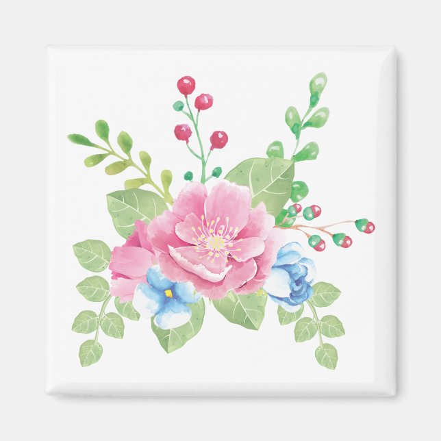 Söt Watercolor Blommigt Bouquet Magnet (Framsidan)