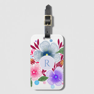 Söt Watercolor Blommigt Bouquet Monogram Bagagebricka