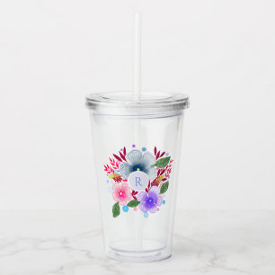 Söt Watercolor Blommigt Bouquet Monogram Take Away Mugg