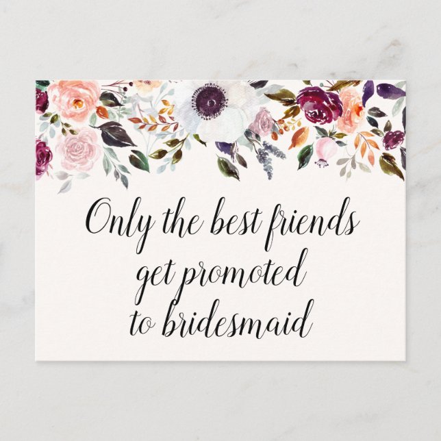 Söt Watercolor Blommigt Bridesmaid Frieri kort (Framsida)