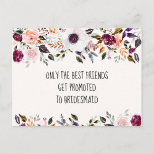 Söt Watercolor Blommigt Bridesmaid Frieri kort