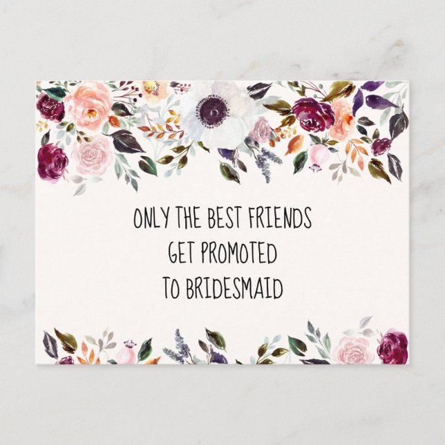 Söt Watercolor Blommigt Bridesmaid Frieri kort (Framsida)