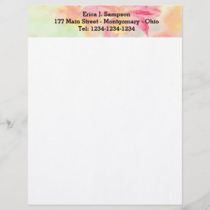 Söt Watercolor Blommigt Letterhead Brevhuvud