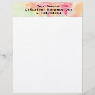 Söt Watercolor Blommigt Letterhead Brevhuvud