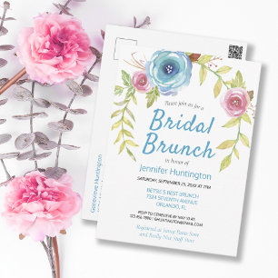 Söt Watercolor Blommigt Möhippa Brunch  Vykort