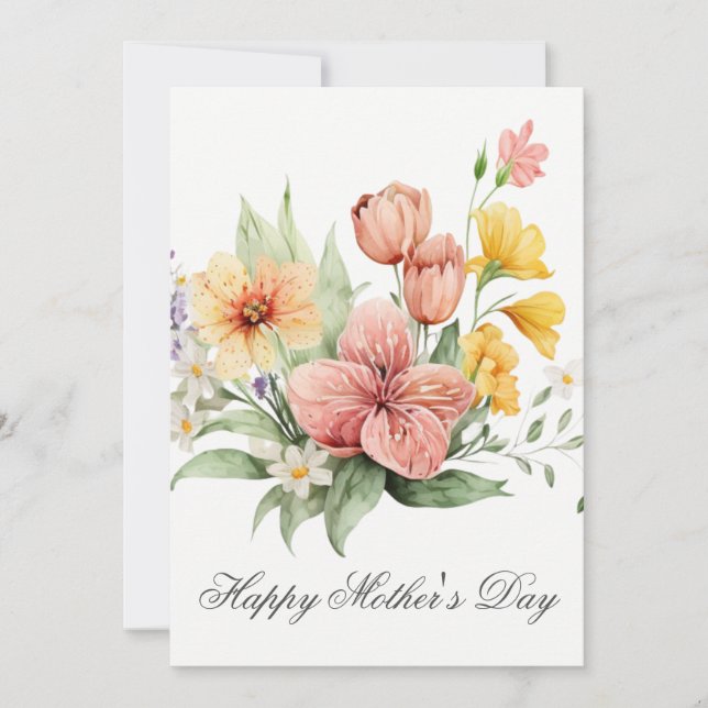 Söt Watercolor Blommigt Mors dag Card Kort (Framsida)