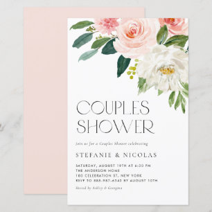 Söt Watercolor Blommigt Par Shower-inbjudan