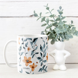 Söt Watercolor Blommigt Personlig Namn Kaffemugg