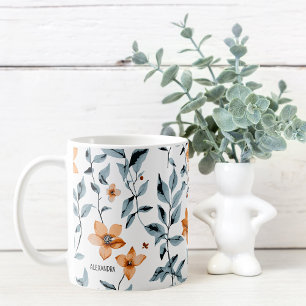 Söt Watercolor Blommigt Personlig Namn Kaffemugg