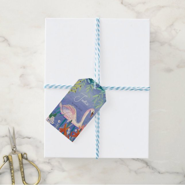 Söt Watercolor Blommigt Svan Princess Namn Presentetikett (Skapare uppladdad)