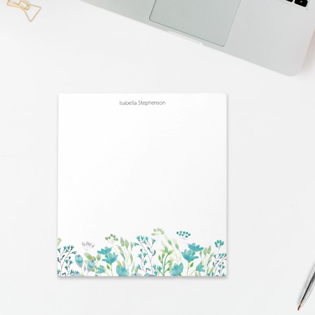 Söt Watercolor Blue Blommigt Gräns Personlig Anteckningsblock (Skapare uppladdad)