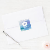 Söt Watercolor Blue Lila Monogram Namn