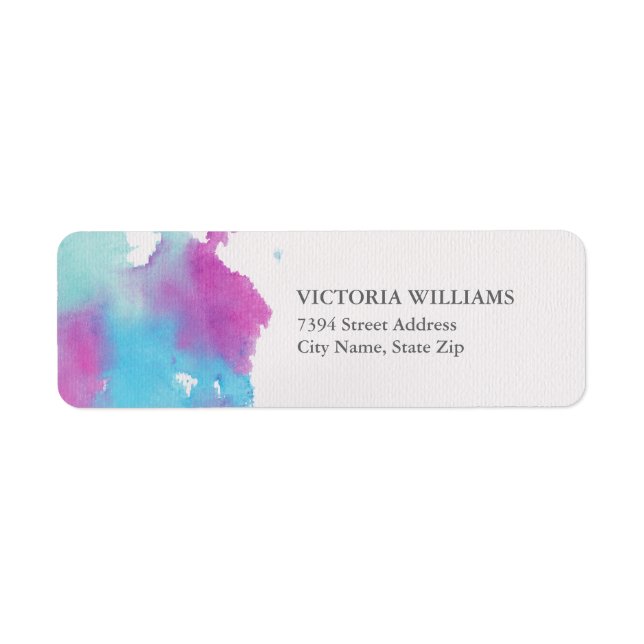 Söt Watercolor Blue Lila Returadress Etikett (Framsidan)