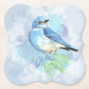 Söt Watercolor Bluebird Bird Natature Garden Art Underlägg Papper
