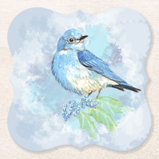 Söt Watercolor Bluebird Bird Natature Garden Art Underlägg Papper (Framsida)
