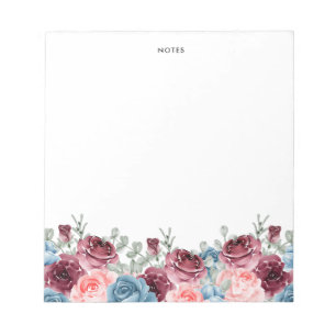 Söt Watercolor Burgundy och Blåa blommor Anteckningsblock