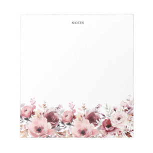 Söt Watercolor Burgundy och blommor Anteckningsblock