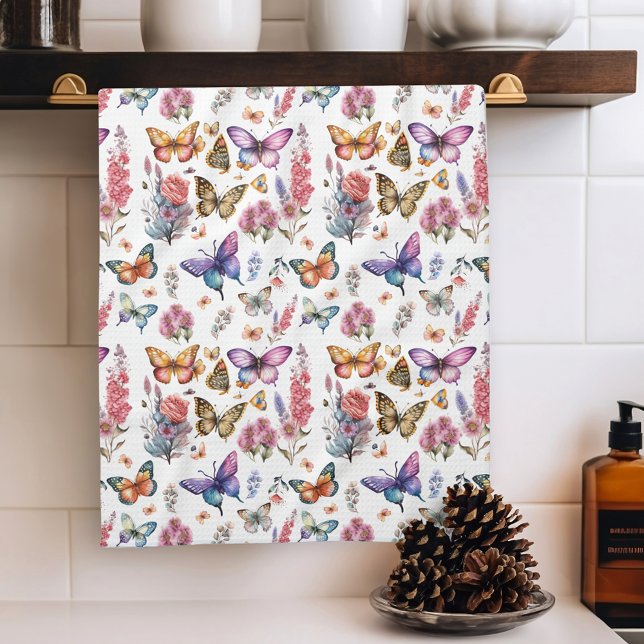 Söt Watercolor Butterfly Blommigt Garden Mönster Kökshandduk (Skapare uppladdad)