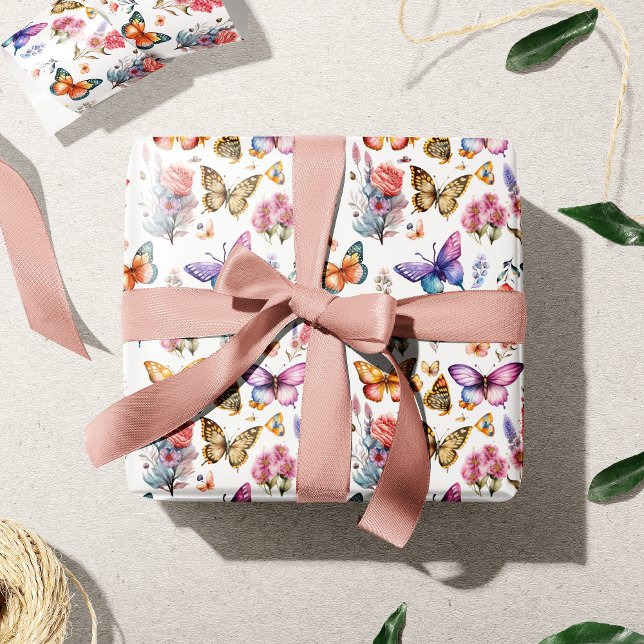 Söt Watercolor Butterfly Blommigt Garden Mönster Presentpapper (Skapare uppladdad)