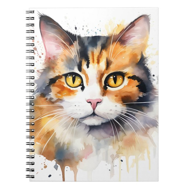 SÖT WATERCOLOR CALICO CAT ANTECKNINGSBOK (Framsidan)