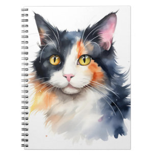 SÖT WATERCOLOR CALICO CAT ANTECKNINGSBOK