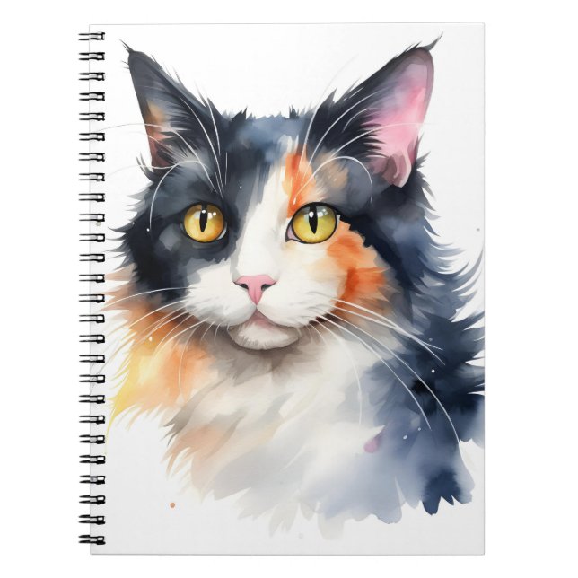 SÖT WATERCOLOR CALICO CAT ANTECKNINGSBOK (Framsidan)