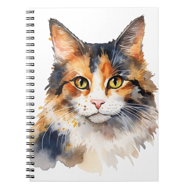 SÖT WATERCOLOR CALICO CAT ANTECKNINGSBOK (Framsidan)